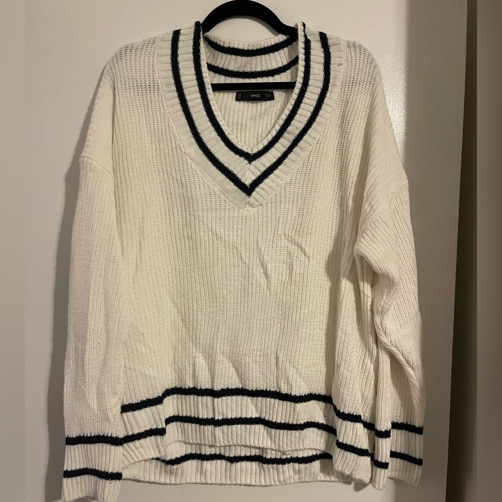 Mango Striped V-neck Sweater Large